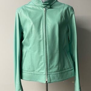 Duca matiste women Italian Leather jacket light green modern fit biker